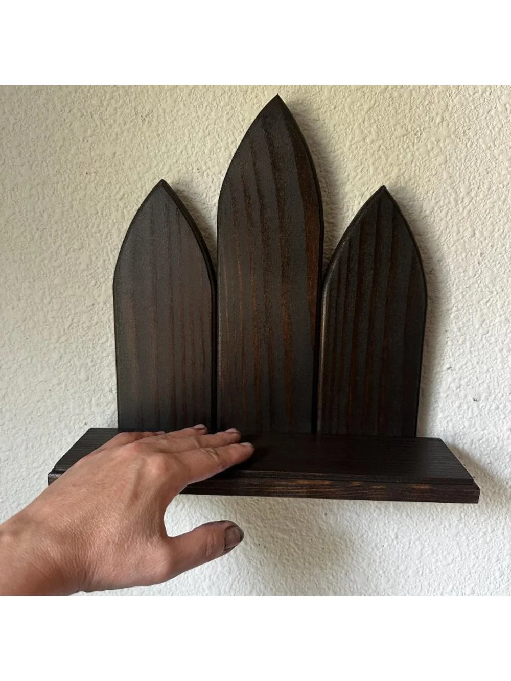 Triple Lancet Gothic Wall Shelf Dark Walnut Altar Ledge Dark Academia Wood Decor